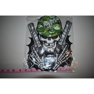 Embroidered Patch Military Skull with 2 Handguns‎ 11"x8"